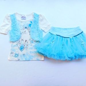 Knitworks Girls Pony Top Tutu Scooter Skirt Set 2 Piece Outfit Blue Size 4 5